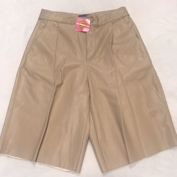 Dressed In LALA “Excuse Me Vegan Leather Shorts in Vanilla” High Rise Bermuda S - Picture 6 of 16